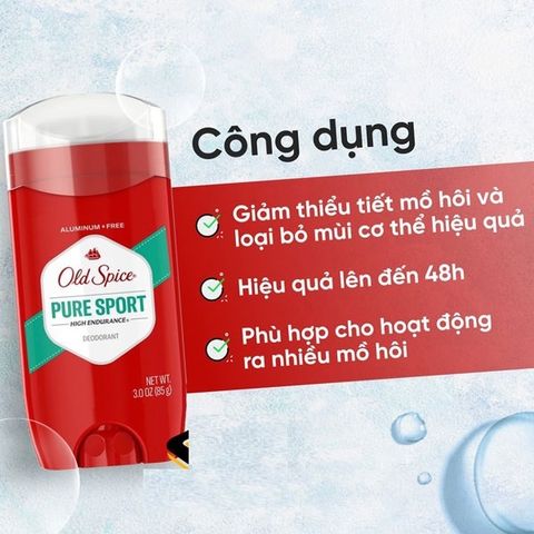 [Nội địa Mỹ] Lăn Sáp khử mùi Old Spice Pure Sport 85g (sáp xanh) Red Collection Made in USA