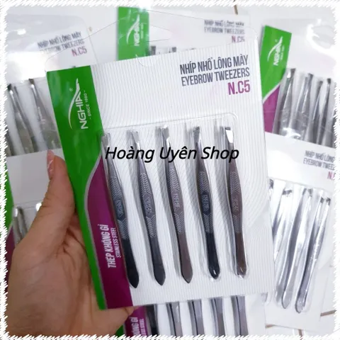 Vĩ 5 Cái Nhíp Nhổ Lông Mày NC5 Đầu Xéo Kềm Nghĩa