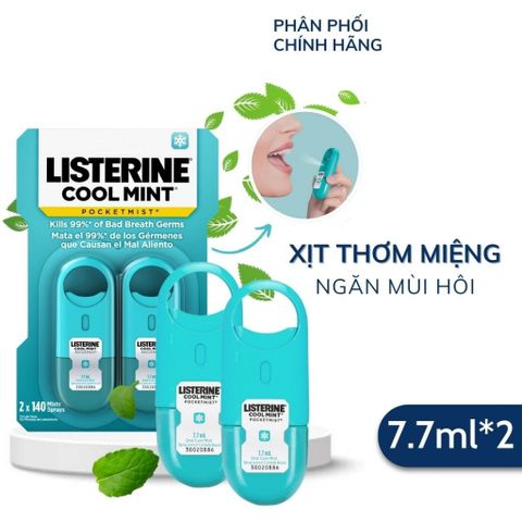 Vĩ 2 Xịt thơm miệng diệt khuẩn Listerine 7,7ml Cool Mint Pockeymist Mỹ