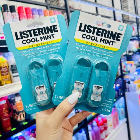 Vĩ 2 Xịt thơm miệng diệt khuẩn Listerine 7,7ml Cool Mint Pockeymist Mỹ