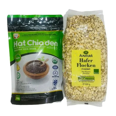 Combo 1 yến mạch  1 hạt chia ( Yến Mạch Hafer Flocken 500g + Hạt Chia 500g)