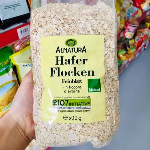 Yến mạch Hafer Flocken Bio Alnatura Đức cán vỡ/ Cán Dẹp Túi 500 g