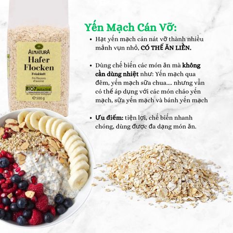 Yến mạch Hafer Flocken Bio Alnatura Đức cán vỡ/ Cán Dẹp Túi 500 g