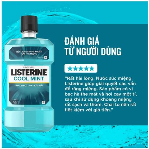 Bộ 2 Chai Nước Súc Miệng Listerine Diệt Khuẩn, Giữ Hơi Thở Thơm Mát Listerine Coolmint Mouthwash 750ml/Chai
