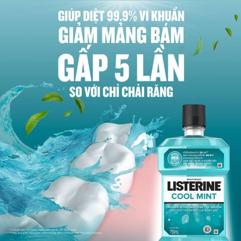 Bộ 2 Chai Nước Súc Miệng Listerine Diệt Khuẩn, Giữ Hơi Thở Thơm Mát Listerine Coolmint Mouthwash 750ml/Chai