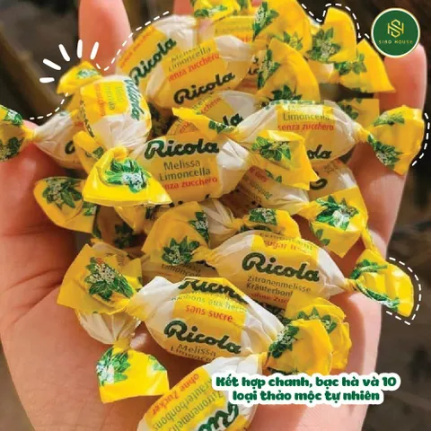 [1 Gói 105 viên] Kẹo RICOLA LEMONMINT không đường của Mỹ - Chanh Bạc Hà ngậm ho