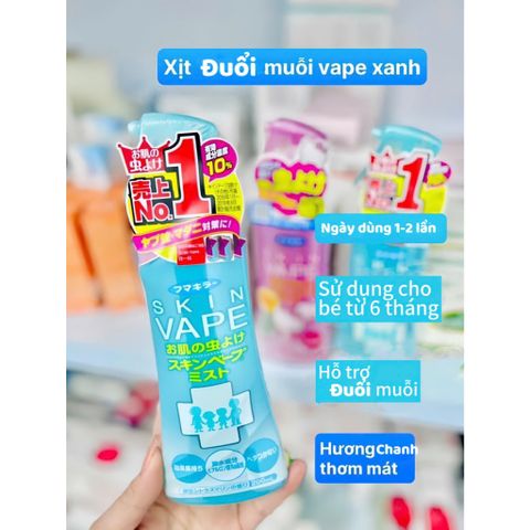 Xịt chống muỗi và côn trùng SKIN VAPE 200ml - dạng phun sương với nguồn gốc tự nhiên rất an toàn (Màu Xanh)