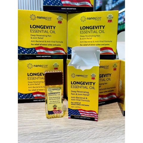 [Dầu Cô Hằng Review] Dầu vàng Longevity Essential Oil Nanogize 21ml của Mỹ/ Dầu nóng dạng đầu lăn Nanogize