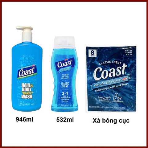 Sữa Tắm Gội Coast 2IN1 Hair & Body Wash 532ml I 946ml - Xà Bông Cục Coast (chọn phân loại)