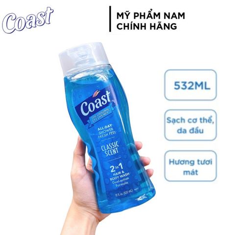 Sữa Tắm Gội Coast 2IN1 Hair & Body Wash 532ml I 946ml - Xà Bông Cục Coast (chọn phân loại)