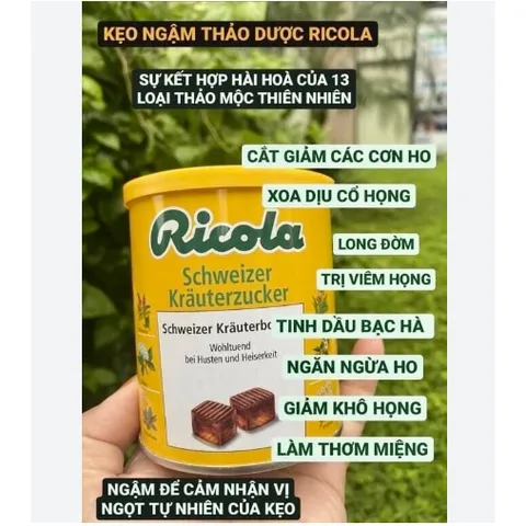Kẹo ngậm thảo dược Ricola Original Đức hộp 180 viên giảm ho, khàn giọng 250g