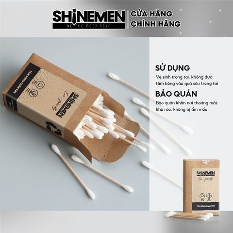 Tăm Bông SHINEMEN Hộp Giấy 100 Que Thân Gỗ Tự Nhiên - Sản Phẩm Vệ Sinh Cá Nhân Thân Thiện Môi Trường, An Toàn Cho Gia Đình