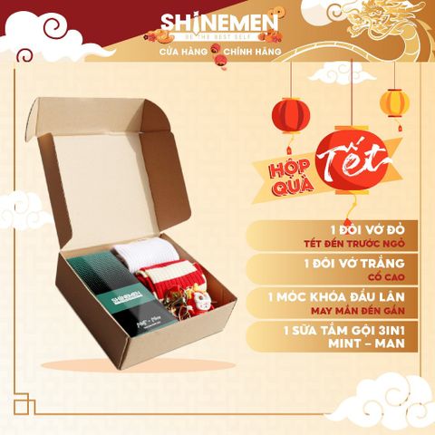 Bộ quà Tết 3 in 1 cho nam SHINEMEN - Sữa tắm gội Mint-Man 300ml, kèm vớ và móc khóa, chăm sóc da và tóc hiệu quả