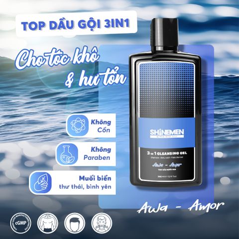 Sữa Tắm Gội Nam 3 in 1 SHINEMEN - Rửa Mặt Phục Hồi Hư Tổn Hương Nước Hoa AWA-AMOR 300ml - Chăm Sóc Tóc và Da TỪ Thiên Nhiên