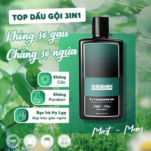 Sữa Tắm Gội 3 in 1 SHINEMEN Hương Nước Hoa MINT-MAN - Dưỡng Da, Kiềm Dầu, Chiết Xuất Thiên Nhiên 300ml Cho Nam