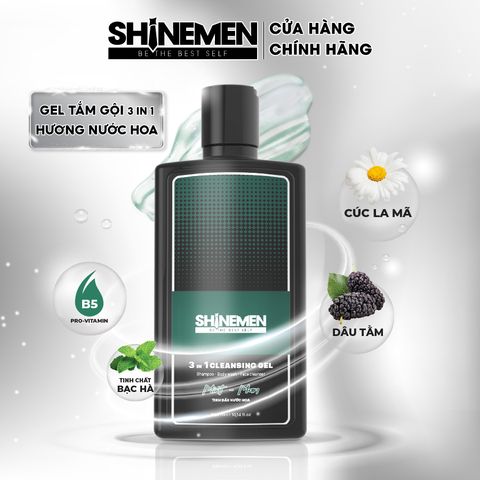 Sữa Tắm Gội 3 in 1 SHINEMEN Hương Nước Hoa MINT-MAN - Dưỡng Da, Kiềm Dầu, Chiết Xuất Thiên Nhiên 300ml Cho Nam