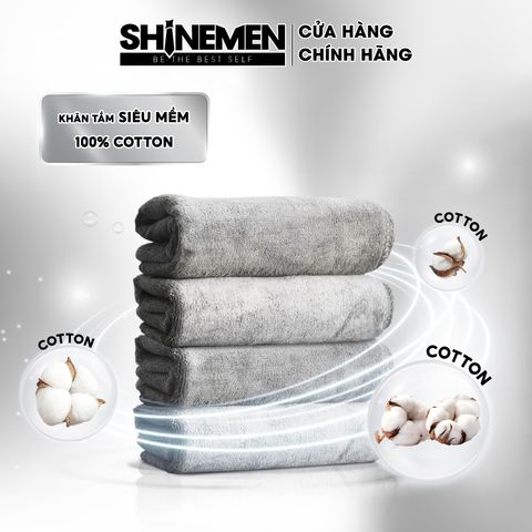 Khăn Tắm Cotton SHINEMEN Nhung Mềm Mịn Màu Xám Không Ra Màu 35x75cm - Khăn Gội Đầu Siêu Thấm Hút Cho Làn Da Nhạy Cảm
