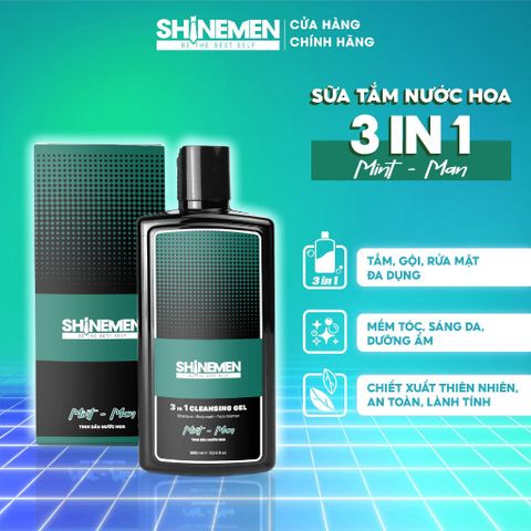 Bộ quà tặng Giáng Sinh Sữa Tắm Gội Rửa Mặt 3 trong 1 cho nam SHINEMEN hương nước hoa Mint-Man 300ml - Dưỡng da mềm mại, lưu hương lâu.