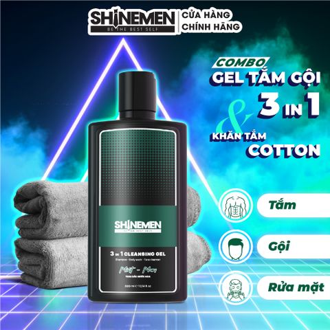 Combo Sữa Tắm Gội Rửa Mặt 3 in 1 SHINEMEN Nam Hương Nước Hoa MINT-MAN 300ml & Khăn Tắm Cotton - Chăm Sóc Da và Tóc Hiệu Quả