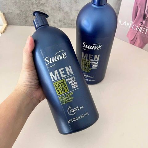 Sữa Tắm Gội Xả Suave Men 3in1 1.18L - Làm Sạch Da, Mượt Tóc, Hương Nam Tính Lưu Lượng Lâu Dài