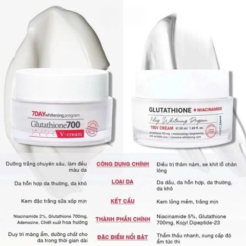 Kem Dưỡng Da Angel’s Liquid 7 Day Glutathione 700 V-Cream + Niacinamide 50ml - Làm Sáng Da, Cấp Ẩm, Làm Mờ Thâm nám