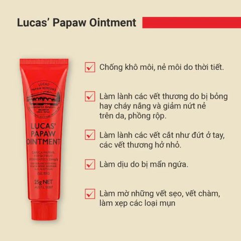 Kem Đa Năng Lucas Papaw Ointment 25g - Dưỡng Ẩm, Làm Dịu Da, Hỗ Trợ Da Khô Nẻ & Hăm Tã An Toàn Cho Cả Gia Đình