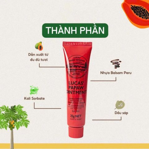 Kem Đa Năng Lucas Papaw Ointment 25g - Dưỡng Ẩm, Làm Dịu Da, Hỗ Trợ Da Khô Nẻ & Hăm Tã An Toàn Cho Cả Gia Đình