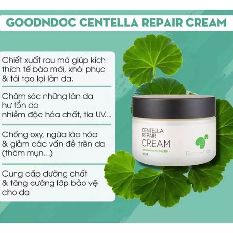 Kem Dưỡng Da Rau Má Goodndoc Centella Repair Cream 50ml – Phục Hồi Da Nhạy Cảm, Dưỡng Ẩm Chuyên Sâu, Bảo Vệ Da Dưới Tác Nhân Môi Trường