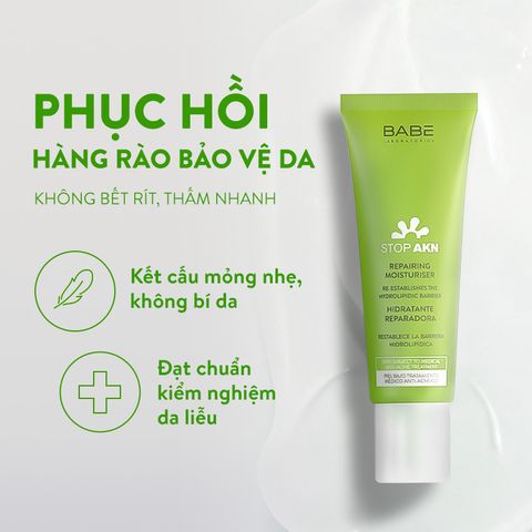 Kem Dưỡng Phục Hồi Babe Stop Akn 50ml - Giảm Mụn, Phục Hồi Da Tổn Thương, Không Nhờn Bết cho Da Dầu và Da Mụn