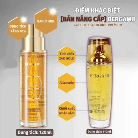 Tinh Chất Dưỡng Da Bergamo 24K Gold Bakuchiol Premium & White Vita Panthenol Premium Essence 120ml