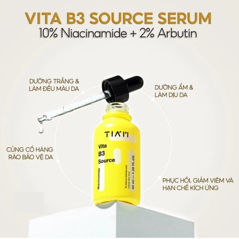 Tinh Chất Tia'm Vita B3 Source 40ml - Serum Làm Sáng & Phục Hồi Da Dầu, Mụn, Nhạy Cảm với 10% Niacinamide & 2% Alpha Arbutin