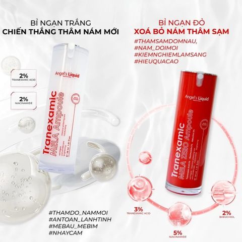 Tinh Chất Serum Giảm Thâm Nám Angel's Liquid Mela Zero Ampoule Đỏ/Trắng 30ml - Làm Sáng Da, Giảm Nám, Dưỡng Ẩm, Phục Hồi Da Tổn Thương