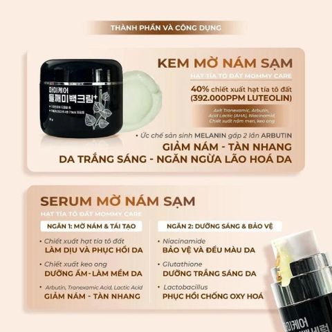 Bộ Serum & Kem Nám Mommy Care Perilla Whitening - Dưỡng Sáng, Giảm Sạm Nám, Làm Đều Màu Da 50ml & 50g/80g Hàn Quốc
