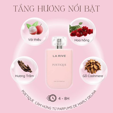 Nước Hoa Nữ La Rive Poetique EDP 90ml - Hương Hoa Hồng và Mẫu Đơn Quyến Rũ, Thanh Lịch, Lưu Hương Lâu 4-8 Giờ