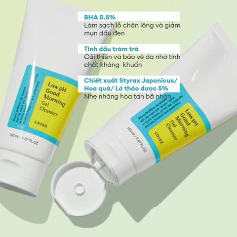 Sữa Rửa Mặt Gel Cosrx Low pH Good Morning 150ml - Làm Sạch Dịu Nhẹ, Kháng Khuẩn Tràm Trà, Phù Hợp Da Dầu, Nhạy Cảm, Mụn