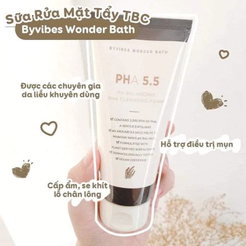 Sữa Rửa Mặt Byvibes Wonder Bath PHA 5.5 130ml - Làm Sạch Dịu Nhẹ, Hỗ Trợ Cải Thiện Mụn, Giữ Da Ẩm Mịn cho Tất Cả Loại Da
