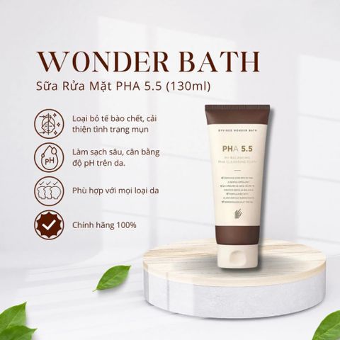 Sữa Rửa Mặt Byvibes Wonder Bath PHA 5.5 130ml - Làm Sạch Dịu Nhẹ, Hỗ Trợ Cải Thiện Mụn, Giữ Da Ẩm Mịn cho Tất Cả Loại Da