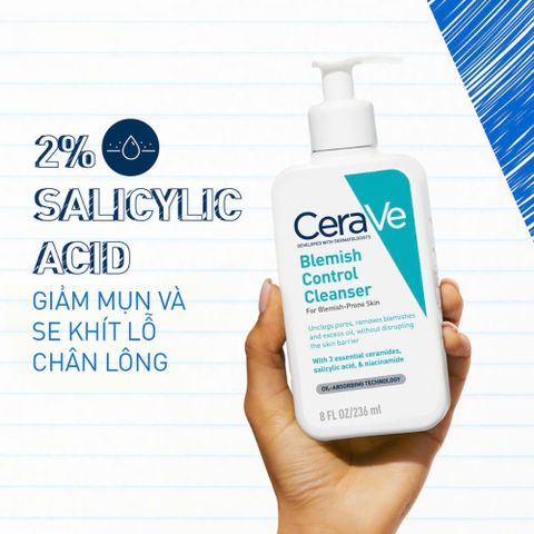 Sữa Rửa Mặt CeraVe Làm Sạch & Dưỡng Ẩm Dịu Nhẹ 236ml/473ml - Dành Cho Da Nhạy Cảm, Kiểm Soát Mụn Hiệu Quả