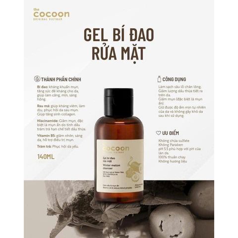 Gel Rửa Mặt Cocoon Bí Đao 310ml - Làm Sạch Sâu, Giảm Mụn, Dịu Nhẹ Cho Da Nhạy Cảm, 100% Thuần Chay, Không Paraben