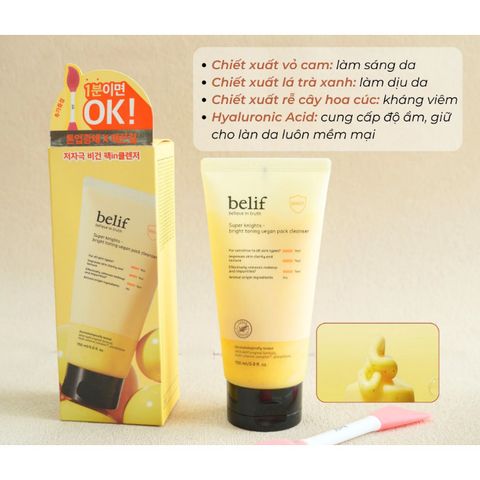 Sữa Rửa Mặt Belif Super Knights Vegan 150ml - Làm Sạch Sâu, Se Khít Lỗ Chân Lông, Dưỡng Sáng Da, Phù Hợp Mọi Loại Da