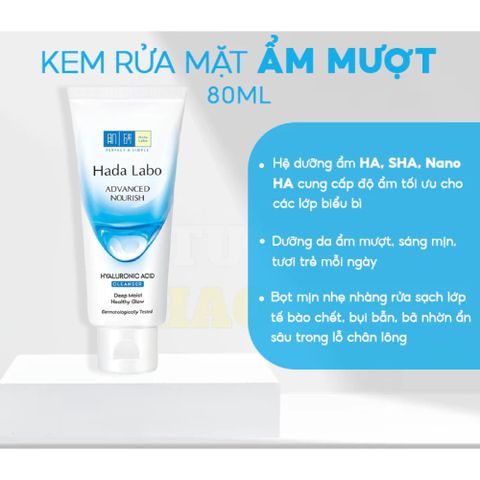 Sữa Rửa Mặt Dưỡng Ẩm Hada Labo 80g - Làm Sạch Bụi Bẩn, Cấp Ẩm Tối Đa Cho Da Mịn Màng, Đặc Biệt Cho Da Nhạy Cảm