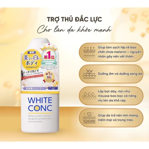 Sữa Tắm Trắng Da White Conc Body Vitamin C Nhật Bản 600ml – Dưỡng Ẩm, Làm Sạch 387888