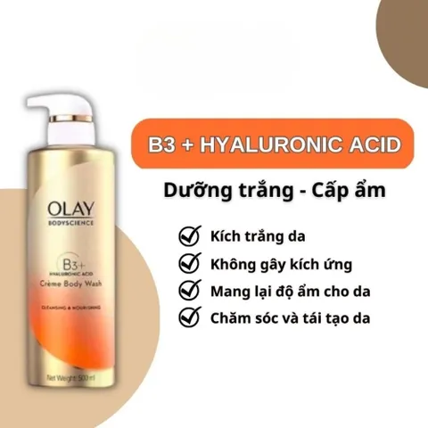 Sữa Tắm Trắng Da, Dưỡng Ẩm, Phục Hồi Olay B3+ Bodyscience Vitamin C Thái Lan 500ml
