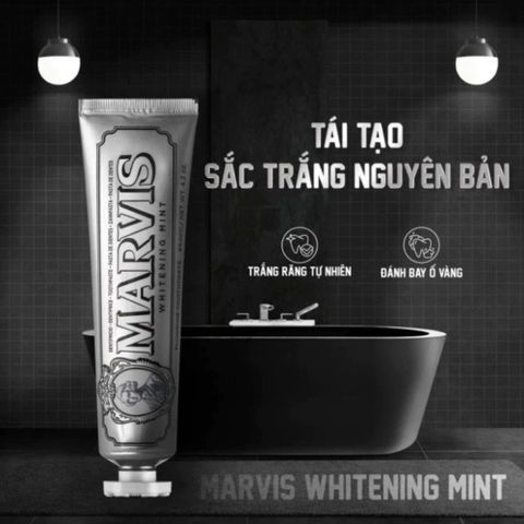 Kem Đánh Răng MARVIS Whitening Mint 85ml - Bạc Hà Mát Lạnh Nhập Khẩu Ý - Giúp Trắng Răng & Hơi Thở Thơm Mát