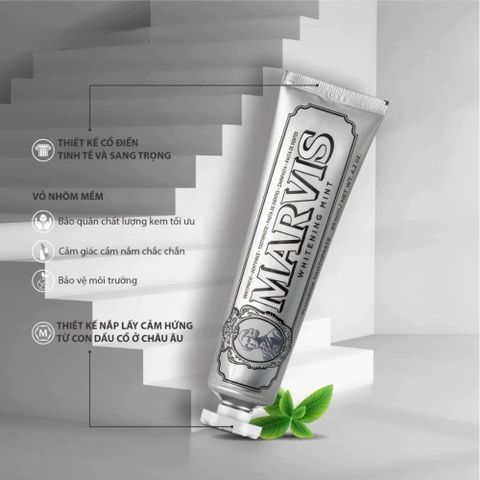 Kem Đánh Răng MARVIS Whitening Mint 85ml - Bạc Hà Mát Lạnh Nhập Khẩu Ý - Giúp Trắng Răng & Hơi Thở Thơm Mát