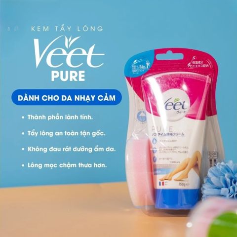 Kem Tẩy Lông Veet Nhật Bản 150g + Kèm Bông Mút -Làm Sạch Lông Nhanh Chóng, Dưỡng Da Mịn Màng 387928