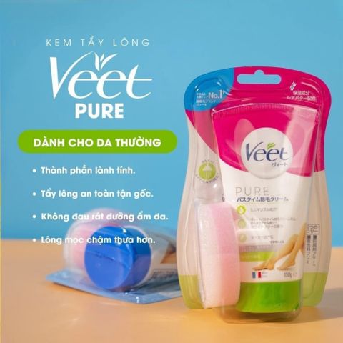 Kem Tẩy Lông Veet Nhật Bản 150g + Kèm Bông Mút -Làm Sạch Lông Nhanh Chóng, Dưỡng Da Mịn Màng 387928