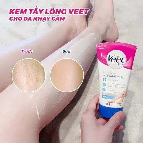 Kem Tẩy Lông Veet Nhật Bản 150g + Kèm Bông Mút -Làm Sạch Lông Nhanh Chóng, Dưỡng Da Mịn Màng 387928