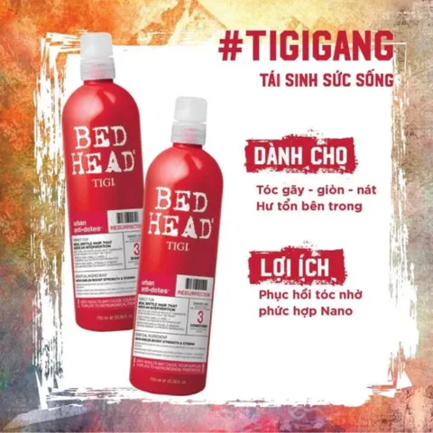 Dầu Gội Xả Tigi Bed Head Đỏ 750ml – Phục Hồi Tóc Hư Tổn Cấp Độ 3, Suôn Mượt, Giảm Xơ Rối 387931