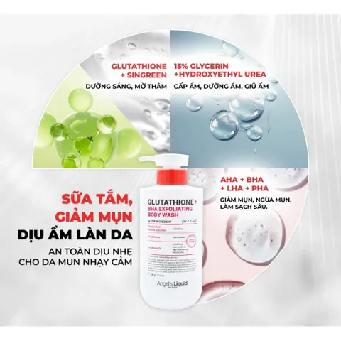 Sữa Tắm Giảm Mụn Angel's Liquid Glutathione + BHA Exfoliating Body Wash 500ml – Làm Sạch Da 387941